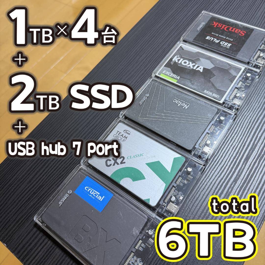 6TB SSDセット（1TB×4台 + 2TB + USBハブ + 透明ケース）