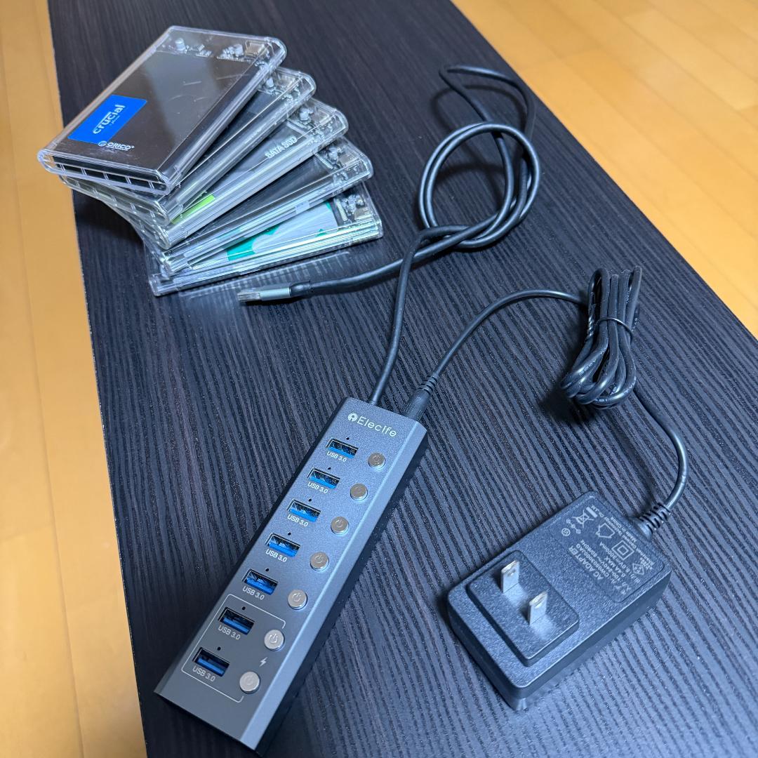 6TB SSDセット（1TB×4台 + 2TB + USBハブ + 透明ケース）