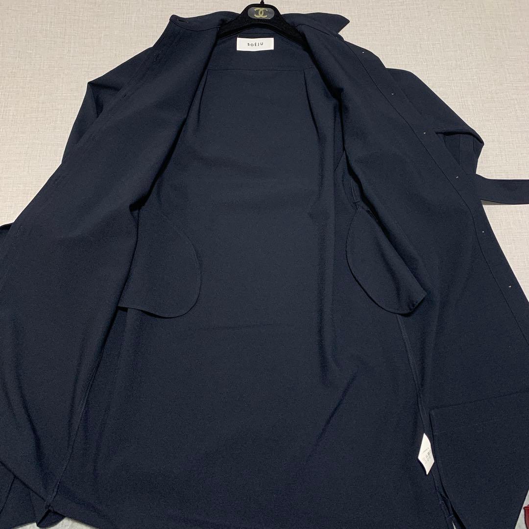 【未使用級】SOEJU　ソフトオックスシャツワンピース　Aライン　ベルト　紺色