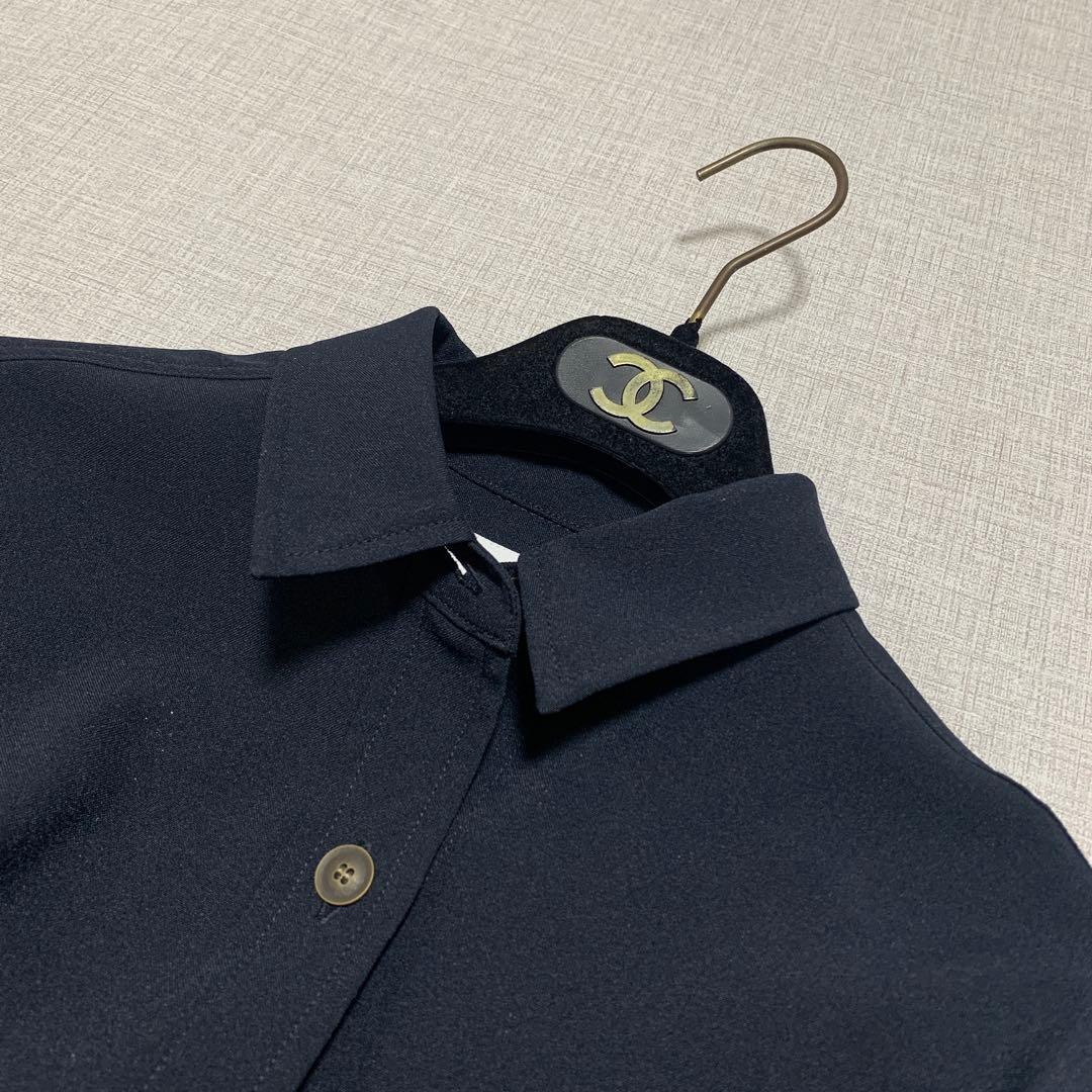 【未使用級】SOEJU　ソフトオックスシャツワンピース　Aライン　ベルト　紺色