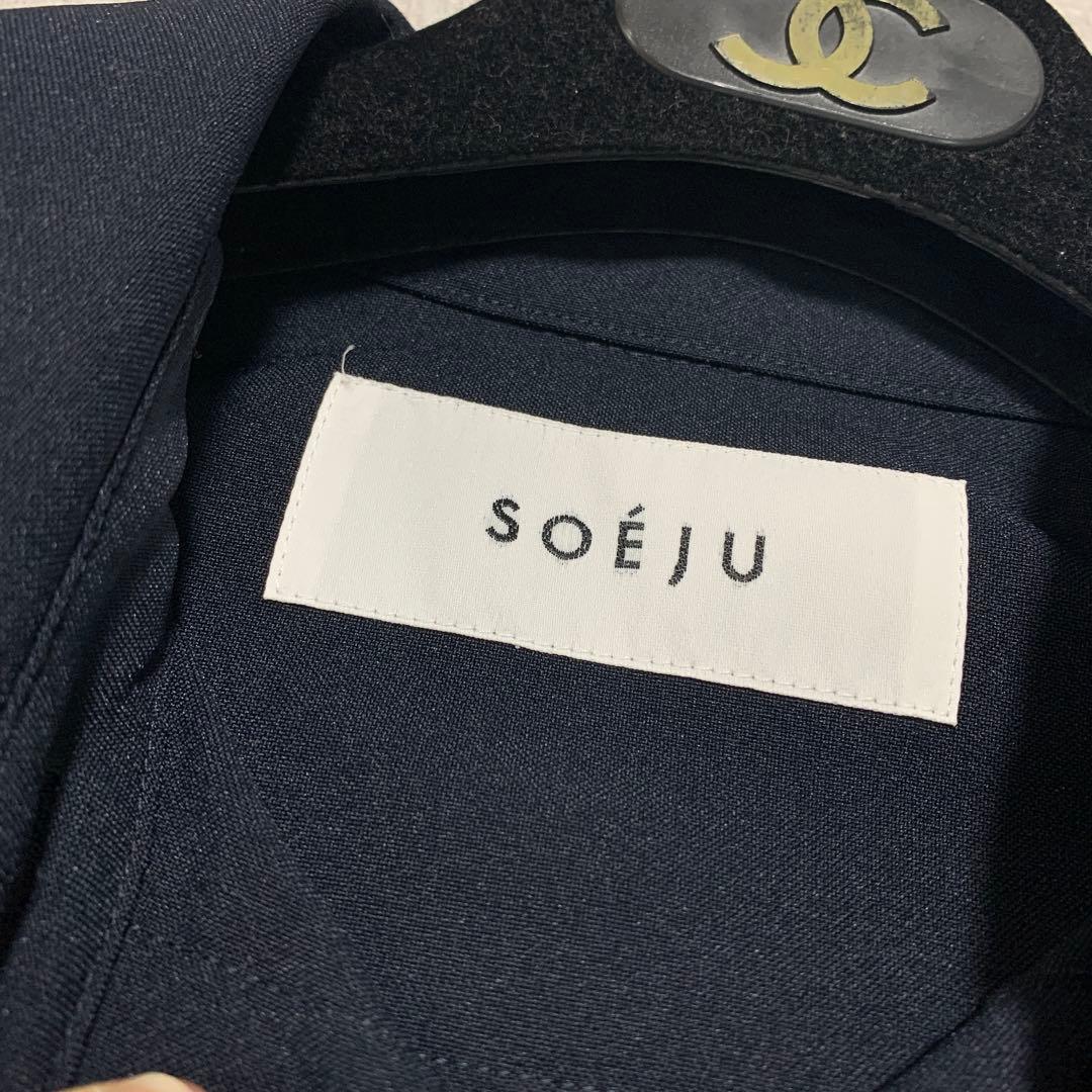 【未使用級】SOEJU　ソフトオックスシャツワンピース　Aライン　ベルト　紺色