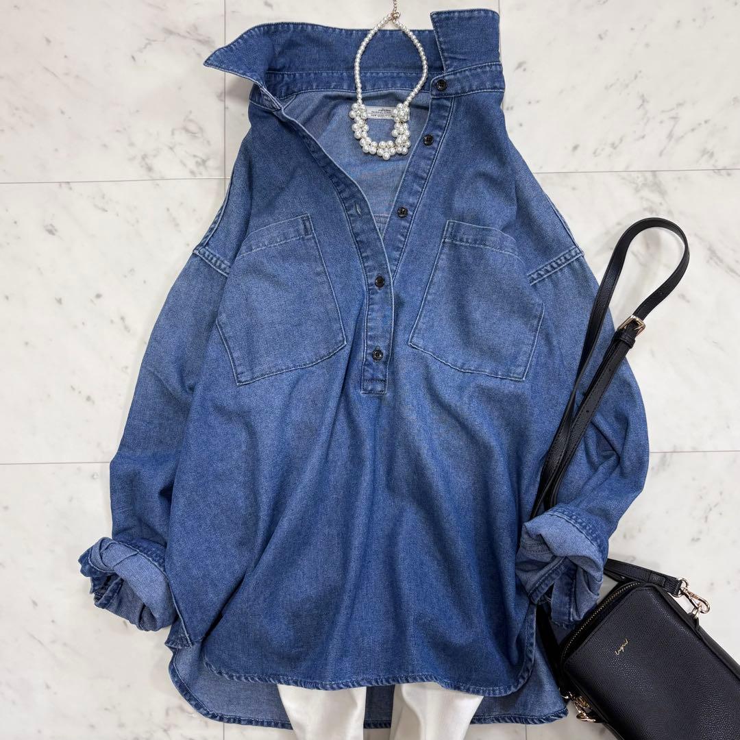 美品✨レリューム　デニムプルオーバーシャツ　ゆったり　デニムシャツ　2025SS