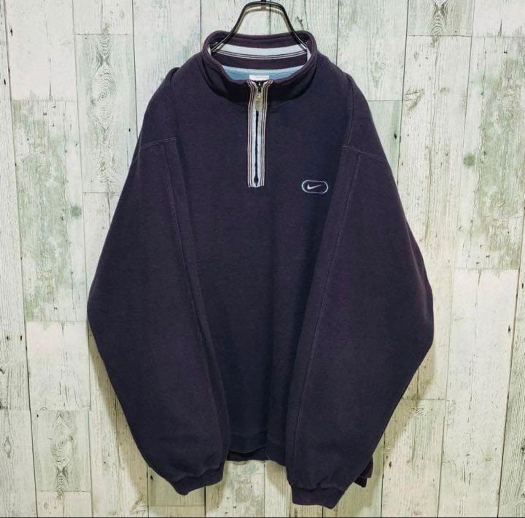 【※レア物】NIKE ナイキ★刺繍ロゴ ハーフジップ スウェット 紫 XL 人気