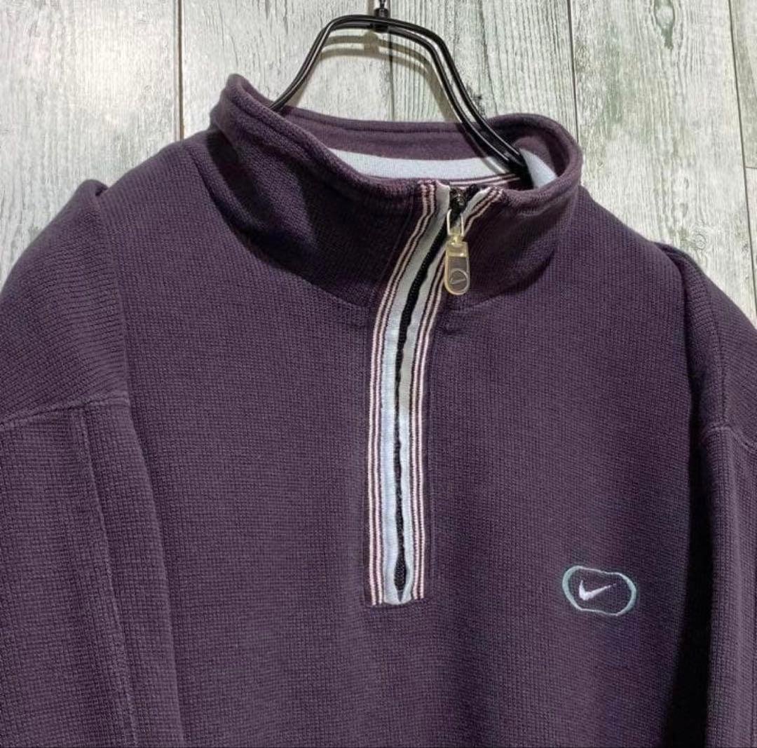 【※レア物】NIKE ナイキ★刺繍ロゴ ハーフジップ スウェット 紫 XL 人気