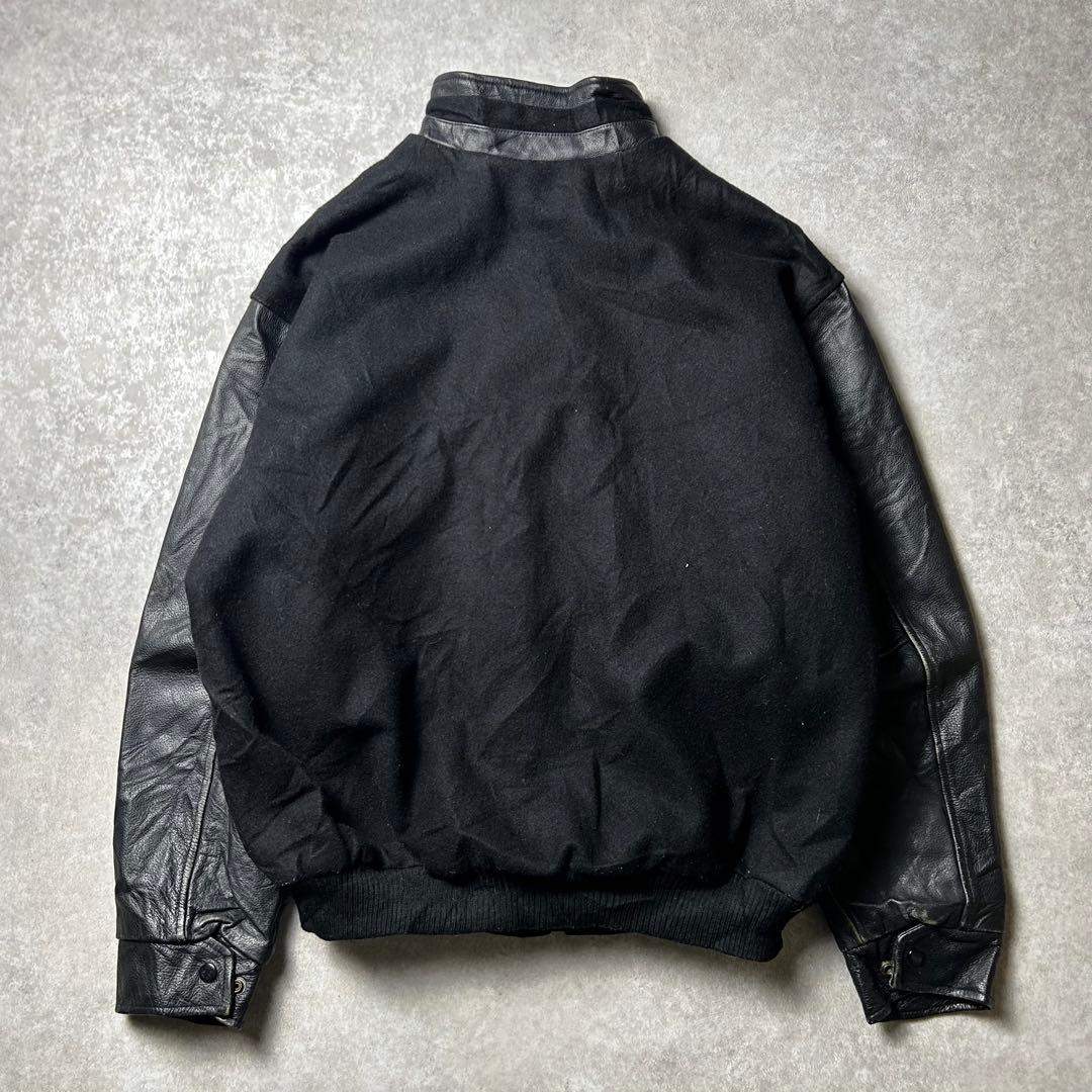 Ford ウール×本革 レザースタジャン オールブラック アメ車 アメカジ L