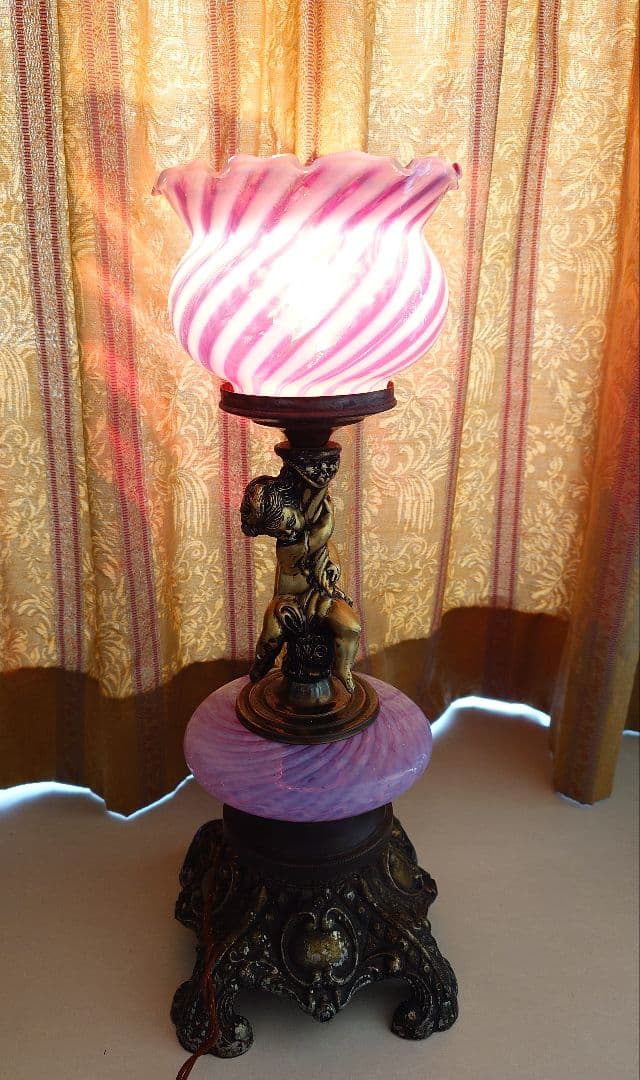 FENTON 1930〜40年　フェントンダブルクランベリー天使のランプ　大型