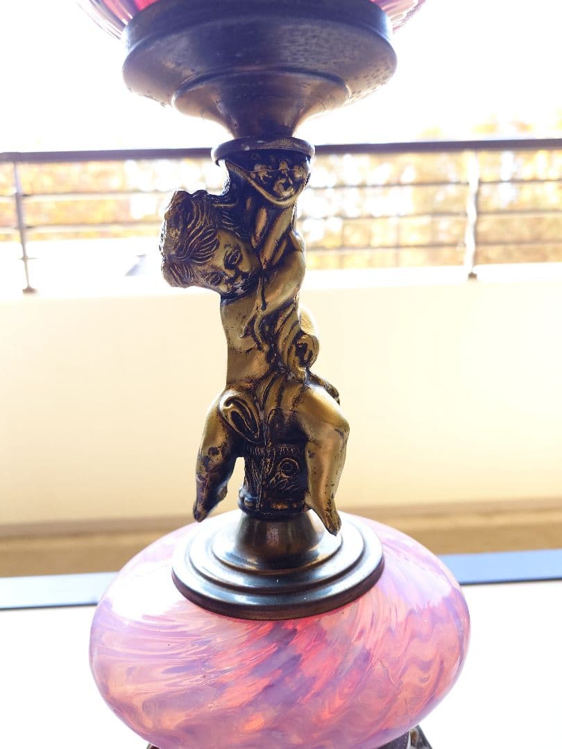 FENTON 1930〜40年　フェントンダブルクランベリー天使のランプ　大型