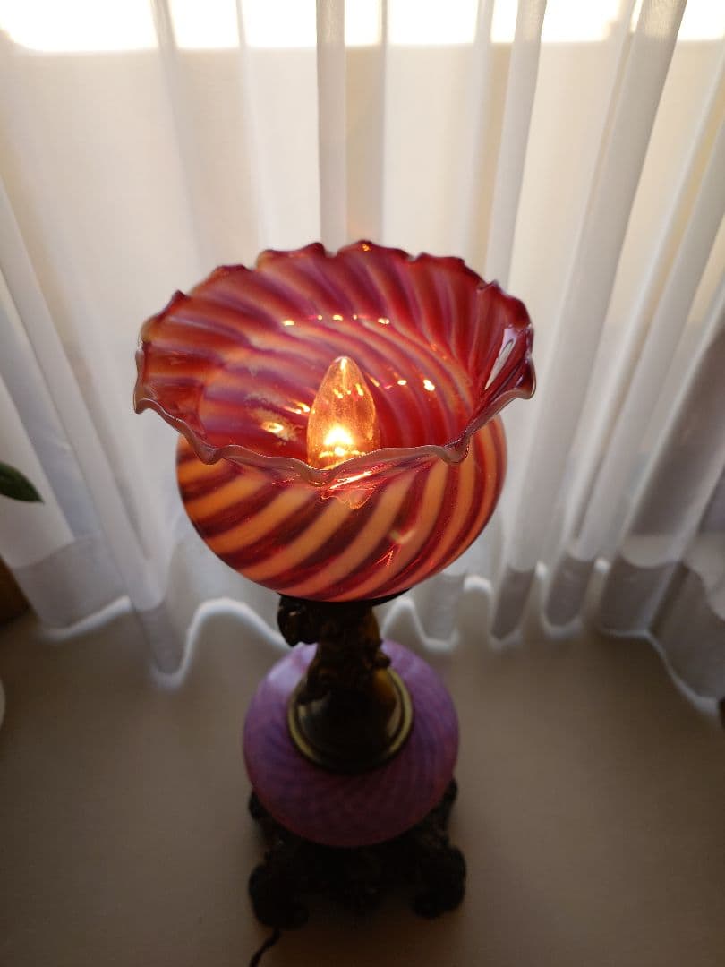 FENTON 1930〜40年　フェントンダブルクランベリー天使のランプ　大型
