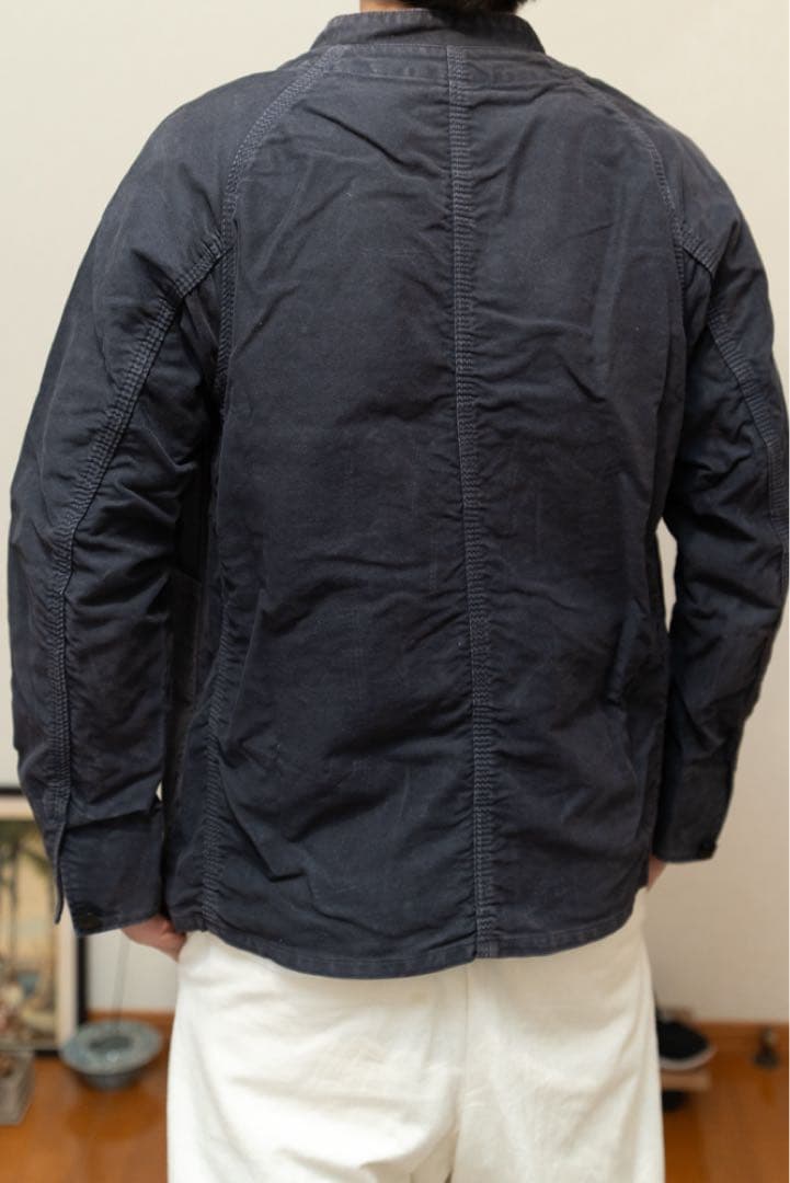 ネイビー コットン ノーカラージャケット