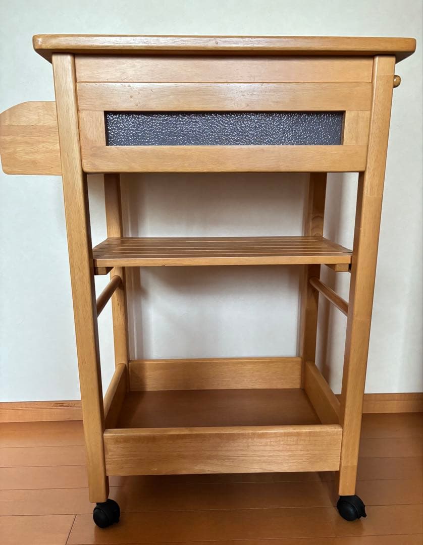ナチュラル木製＊天板タイル＊キッチンワゴン