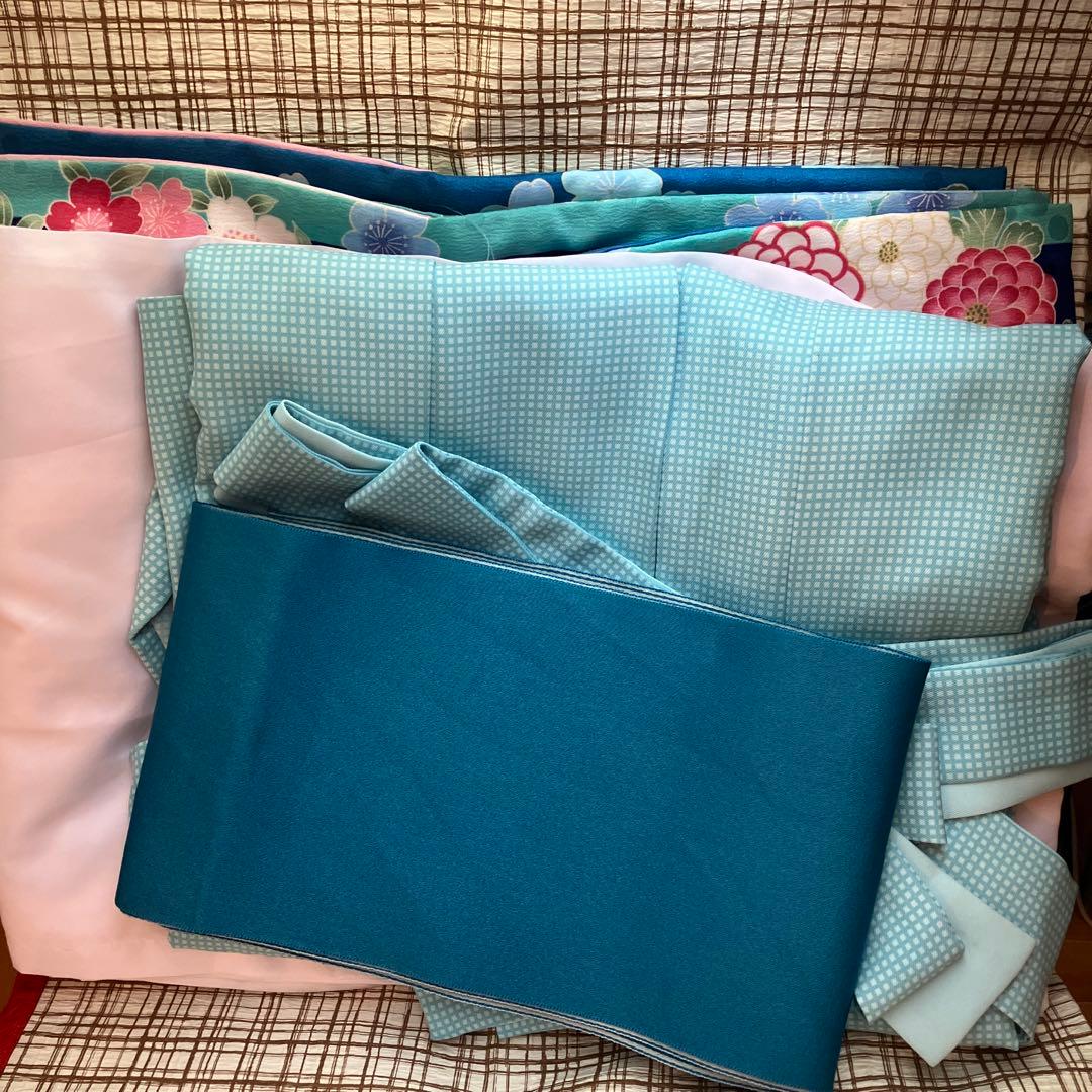 卒業式用　袴　着物セット pom ponette ブルー　はな柄　ストライプ