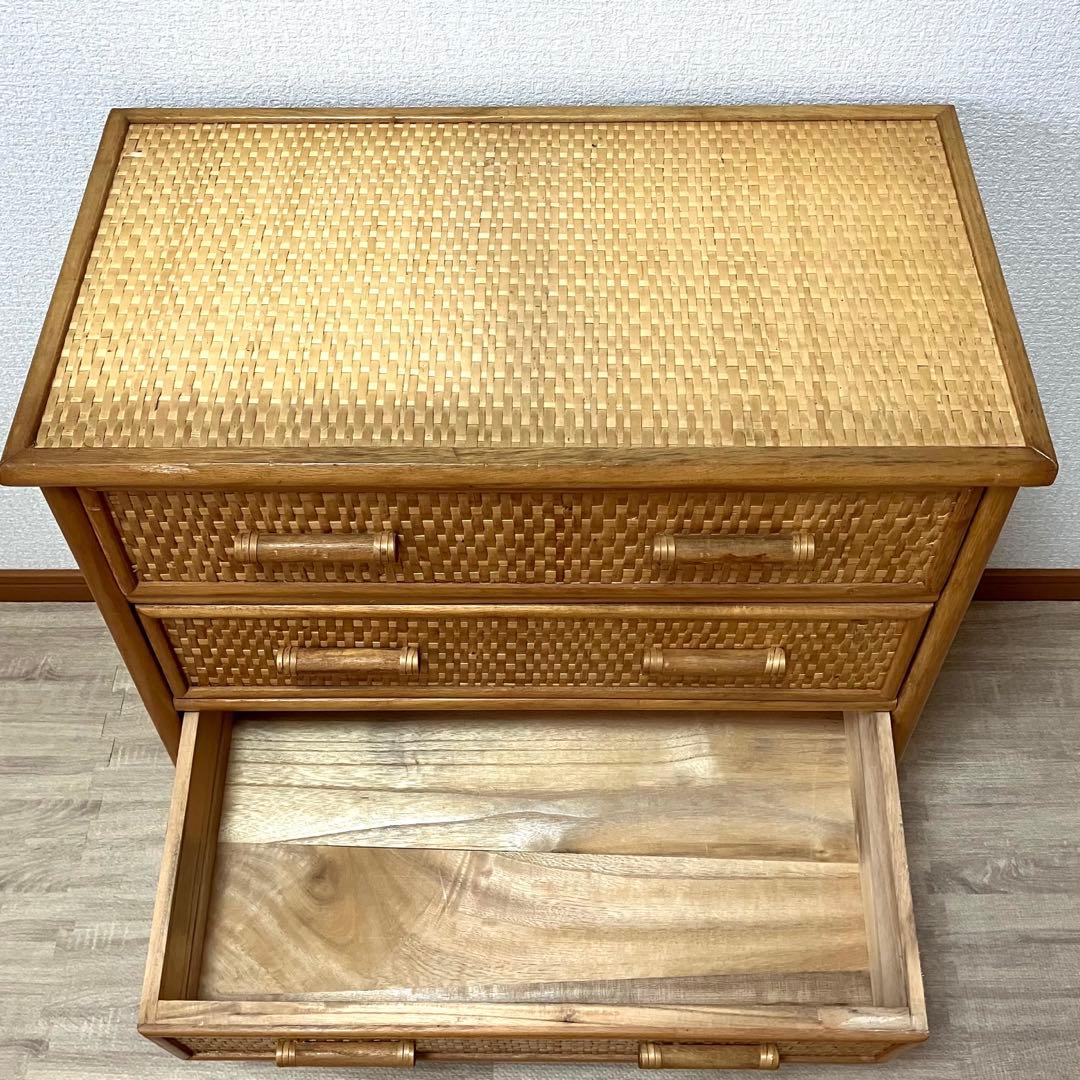 【良品】ラタン製 4段チェスト レトロ家具 ナチュラル収納