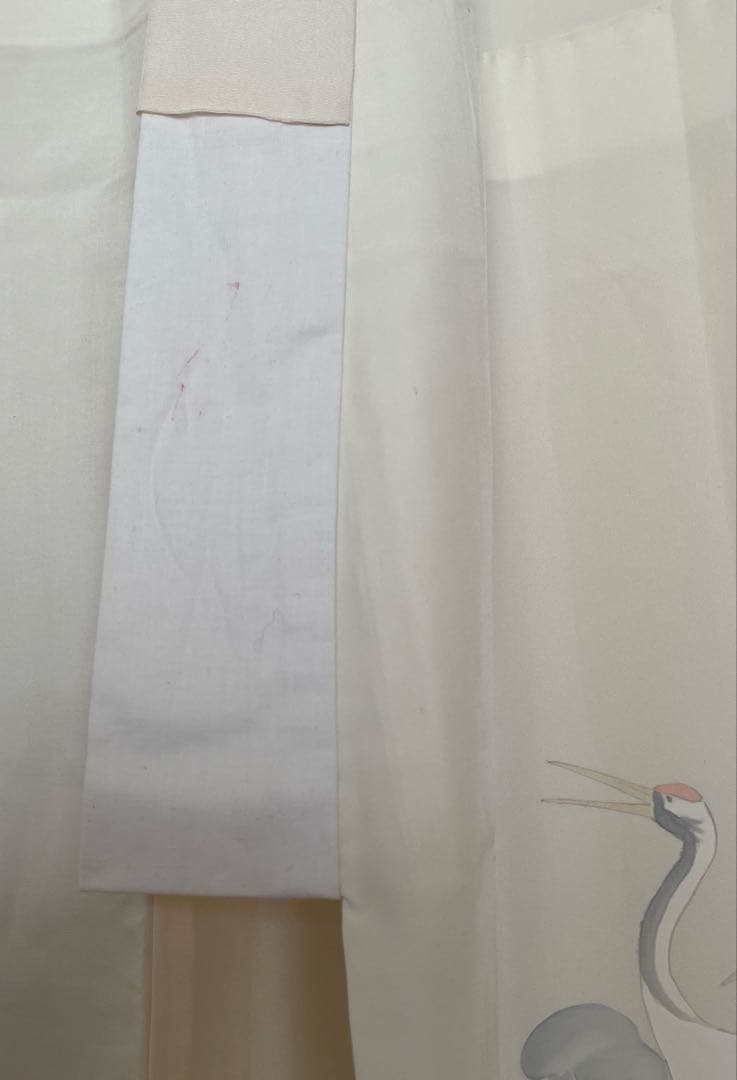 長襦袢◎袷 生成り 白 薄墨のつがいの立鶴 松の枝振り 水墨画 落款付