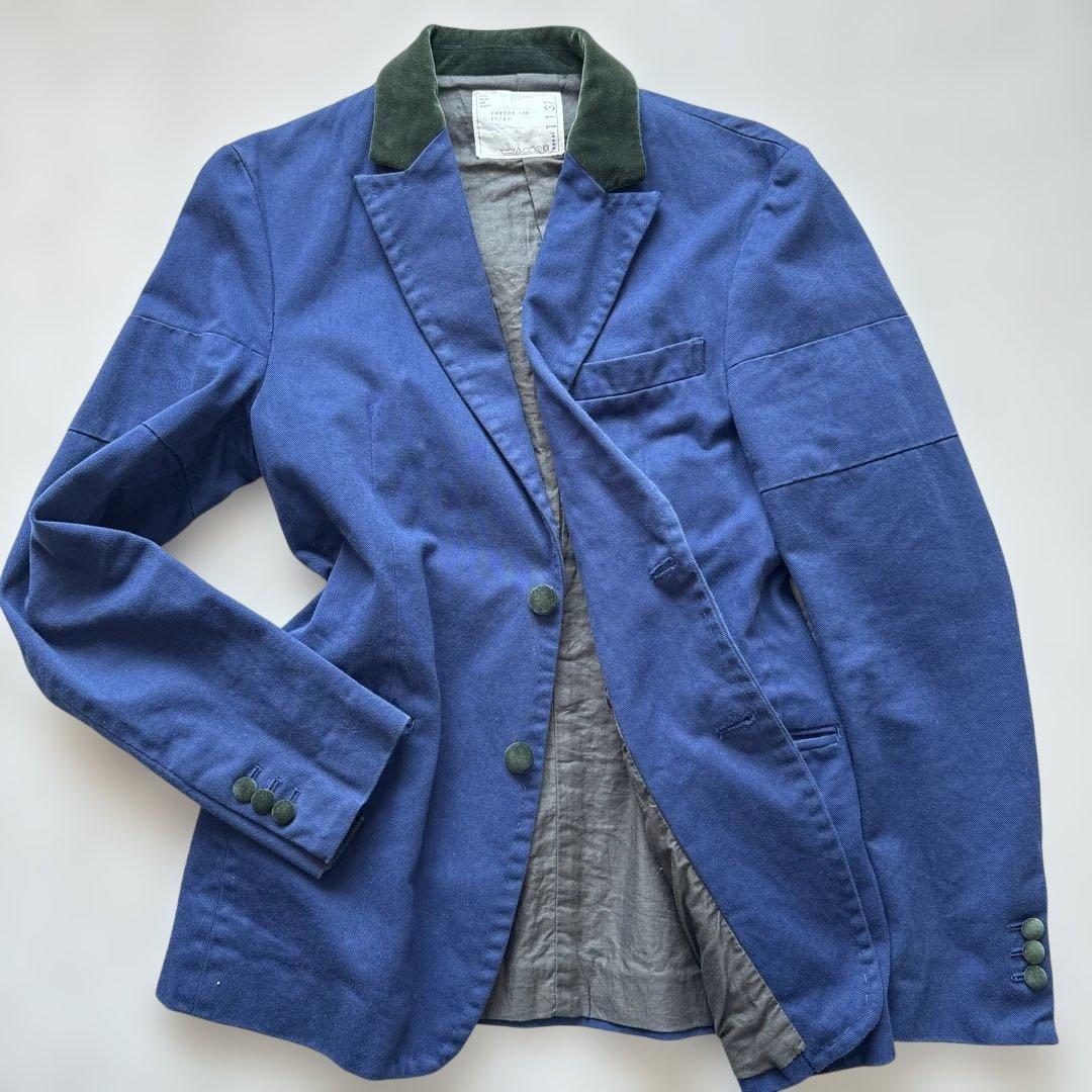 美品【ベロアきりかえ】サカイ　テーラード ジャケットM 紺　コットン