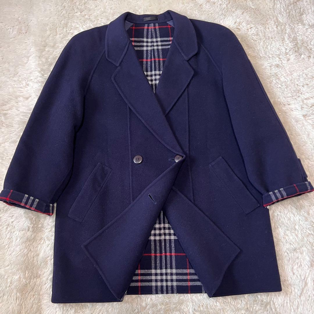 バーバリー カシミヤ混 チェスターコート ネイビー ダブル 9号