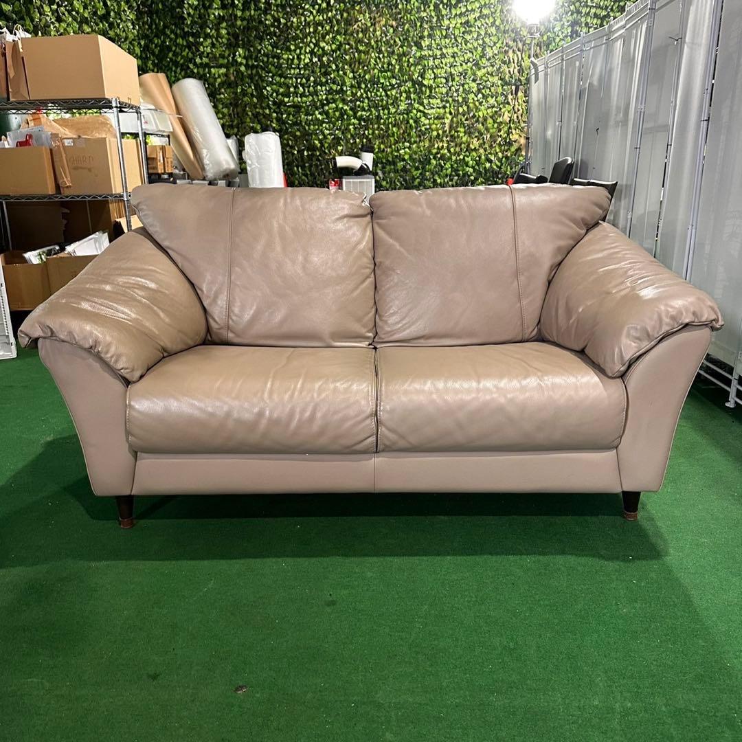 Saccomodi レザーソファ 2人掛け 総革 ベージュ 家具 C055
