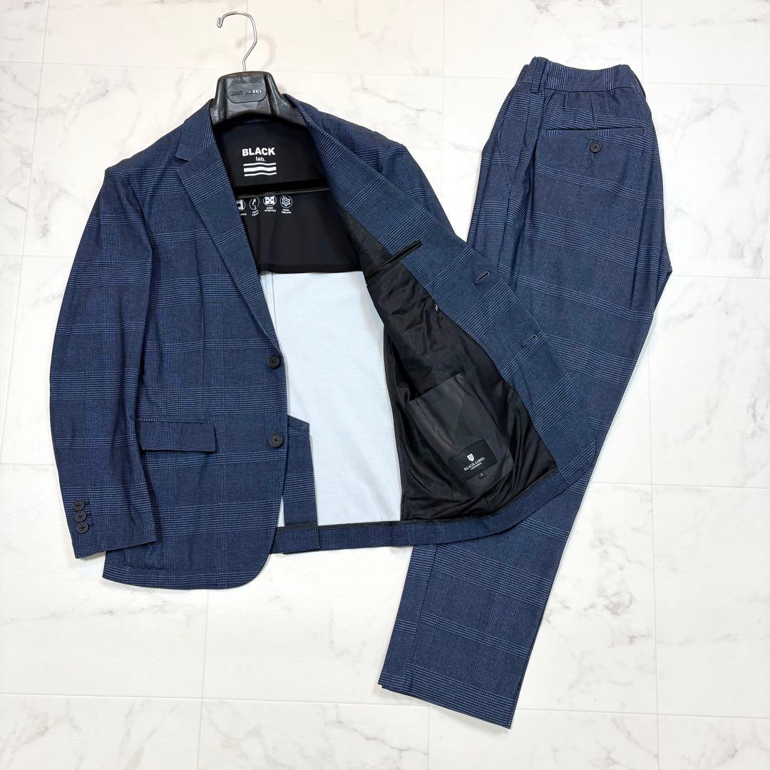 極美品 ブラックレーベルクレストブリッジ スーツ 洗濯可能 チェック 紺 S