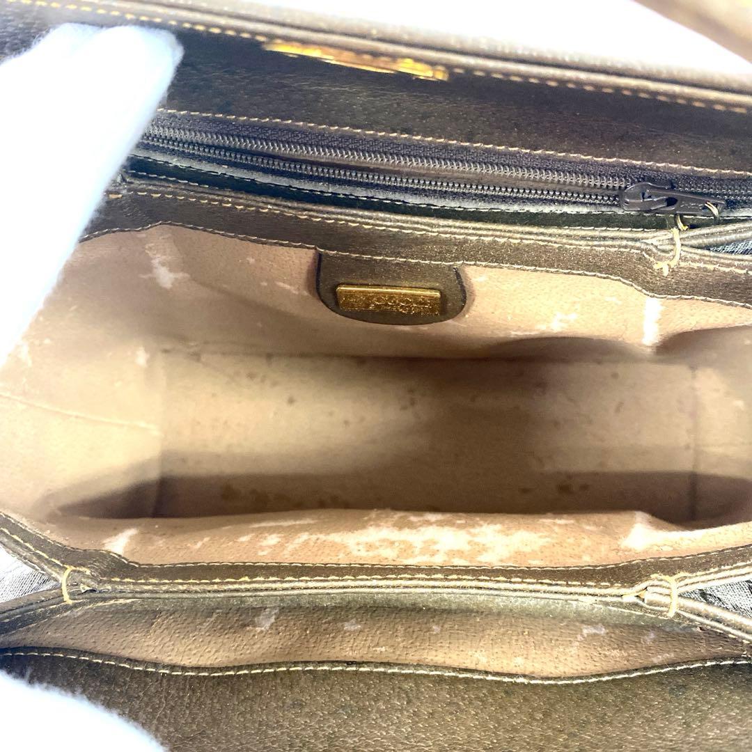 #オールド グッチ GGスプリーム PVC レザー ハンドバッグベージュブラウン