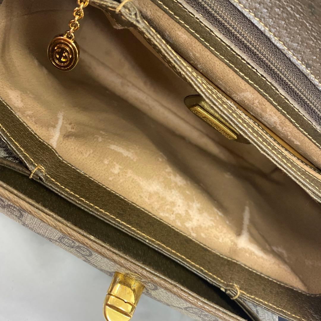 #オールド グッチ GGスプリーム PVC レザー ハンドバッグベージュブラウン