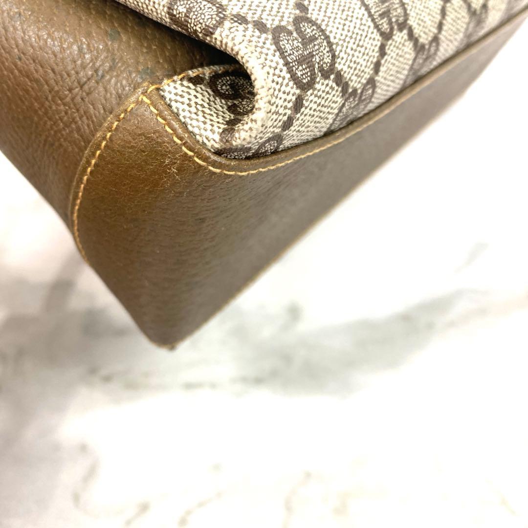 #オールド グッチ GGスプリーム PVC レザー ハンドバッグベージュブラウン