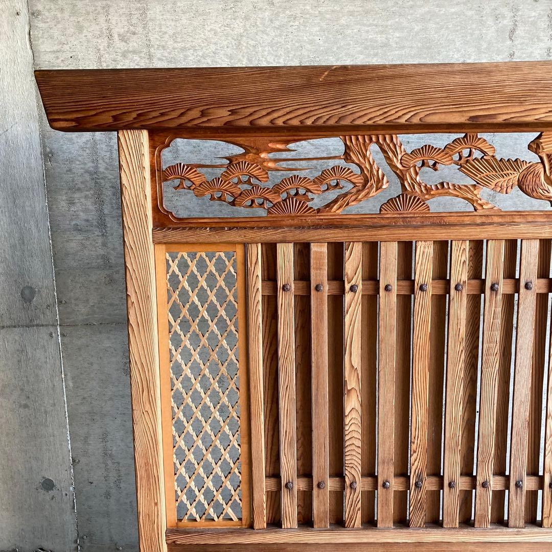衝立 仕切り パーテーション 木製 彫刻 透かし彫 格子 松 和風 大型 レトロ