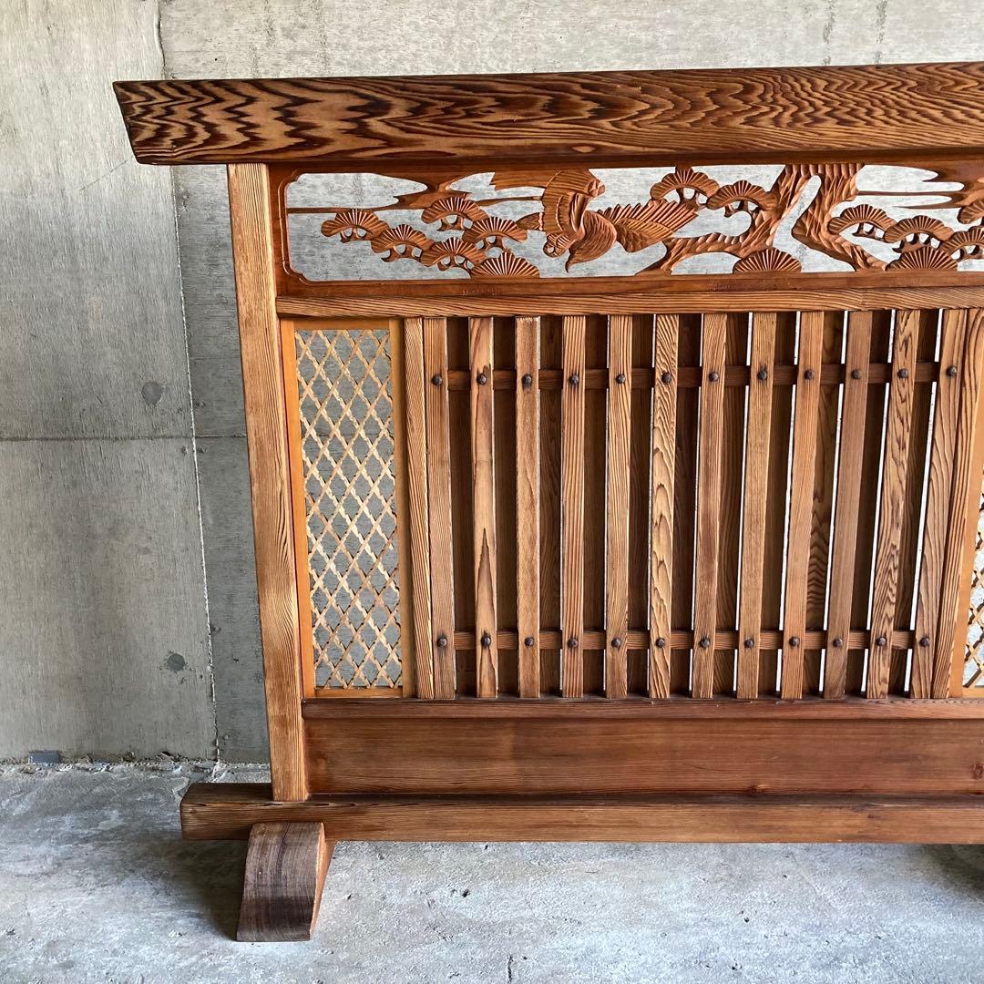 衝立 仕切り パーテーション 木製 彫刻 透かし彫 格子 松 和風 大型 レトロ