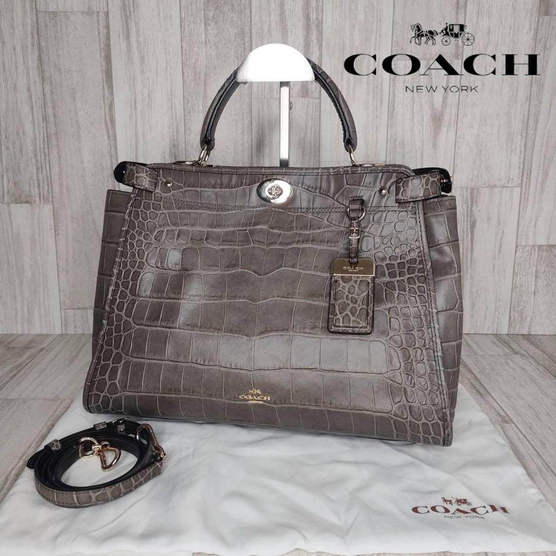 55 COACH コーチ　クロコ型押し　2WAY ハンドバッグ　ショルダーバッグ