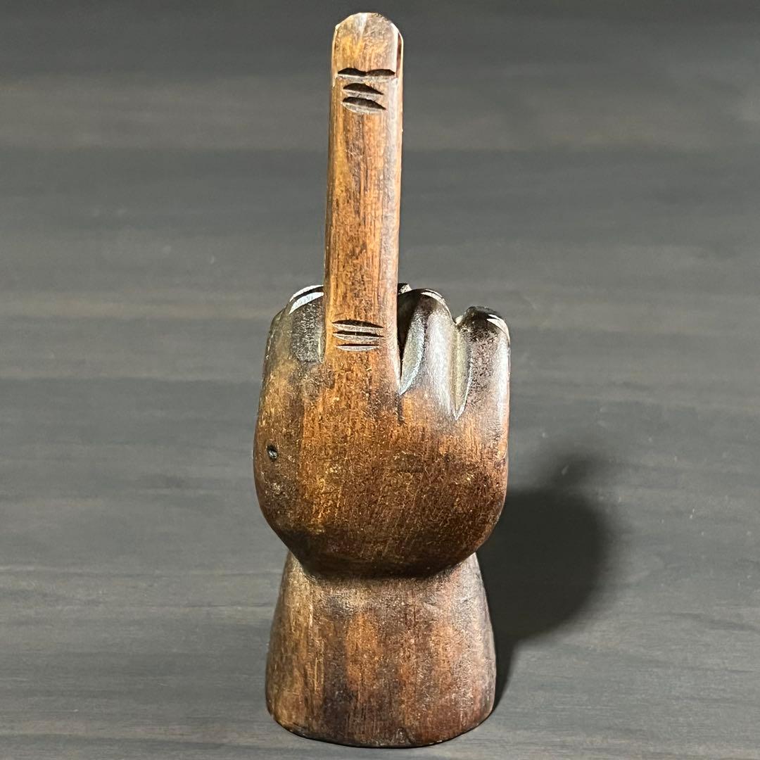 70s ビンテージ FUCK YOU ファックユー ハンド 手 置物 木製 反戦