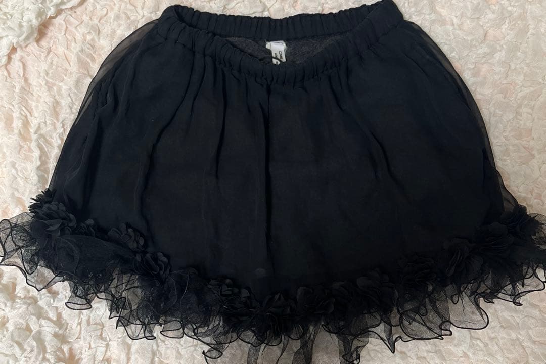 コムデギャルソンリメイク フリル付き黒シフォンミニスカート