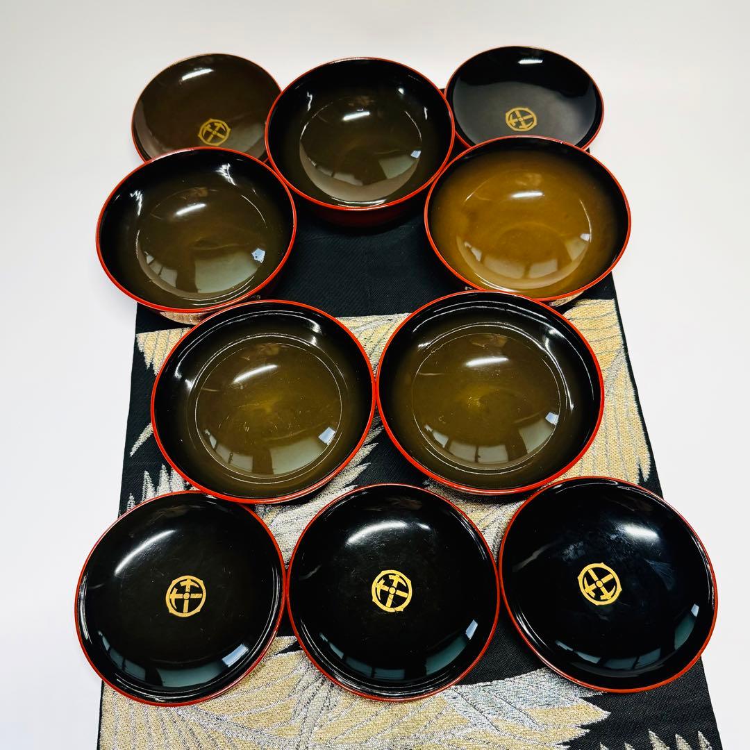 漆器　輪島塗　木製　彫り牡丹文　蒔絵　蓋付椀　汁椀　5客　時代物