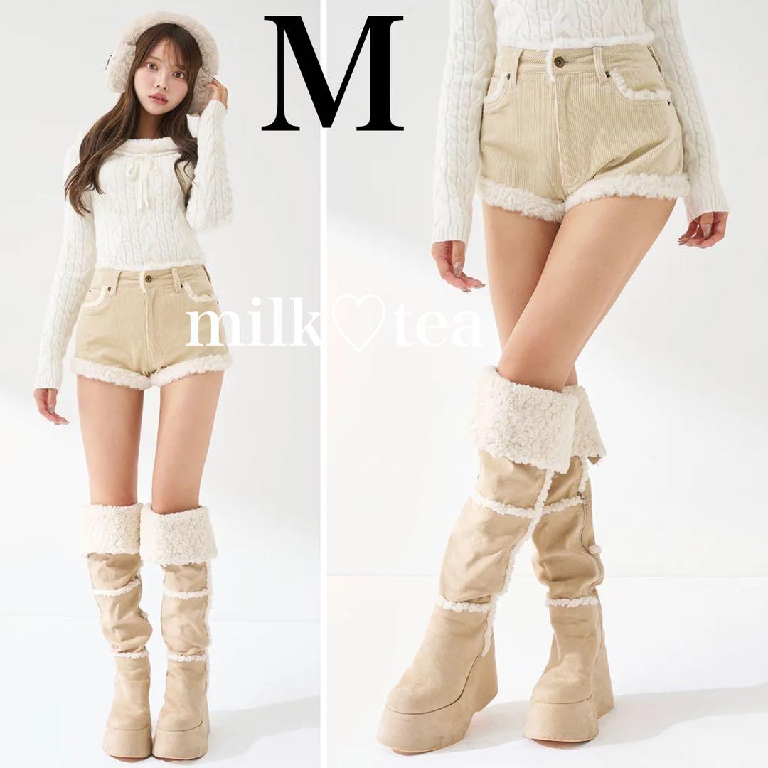 新品タグ付き ダーリッチ ポイントボアコーデュロイショートパンツ アイボリー M