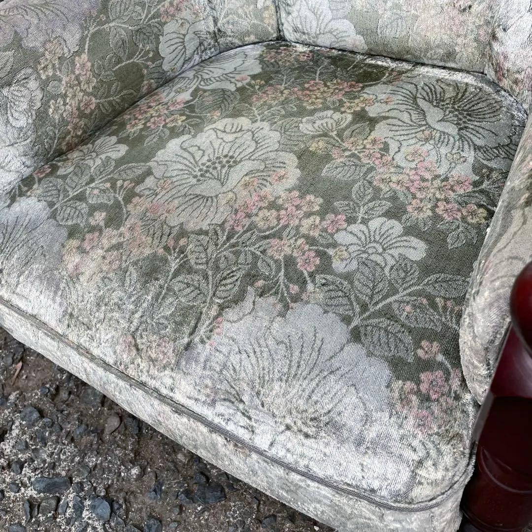 ③ カリモク 1人掛けソファ シングルソファ 花柄　金華山　アンティーク