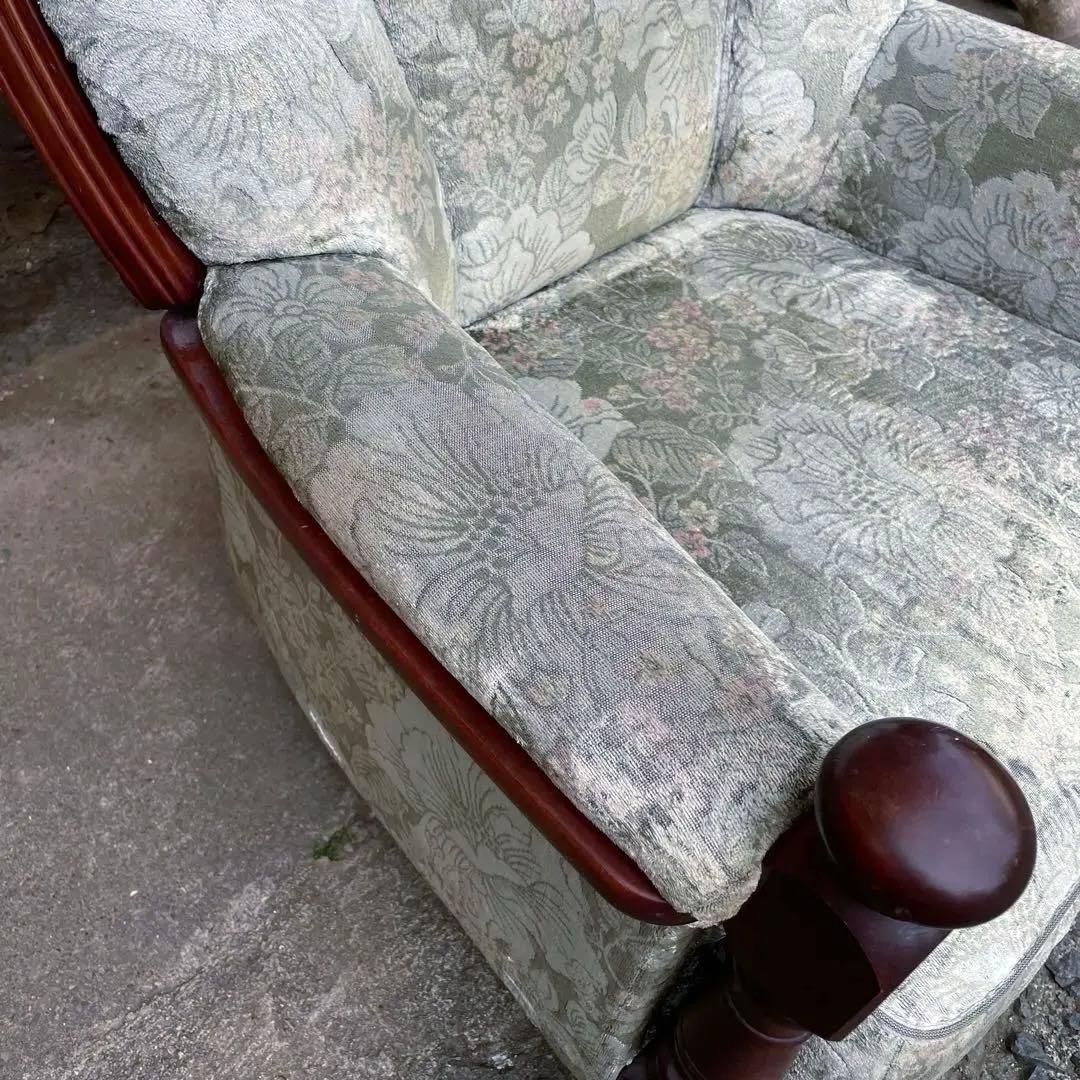 ③ カリモク 1人掛けソファ シングルソファ 花柄　金華山　アンティーク