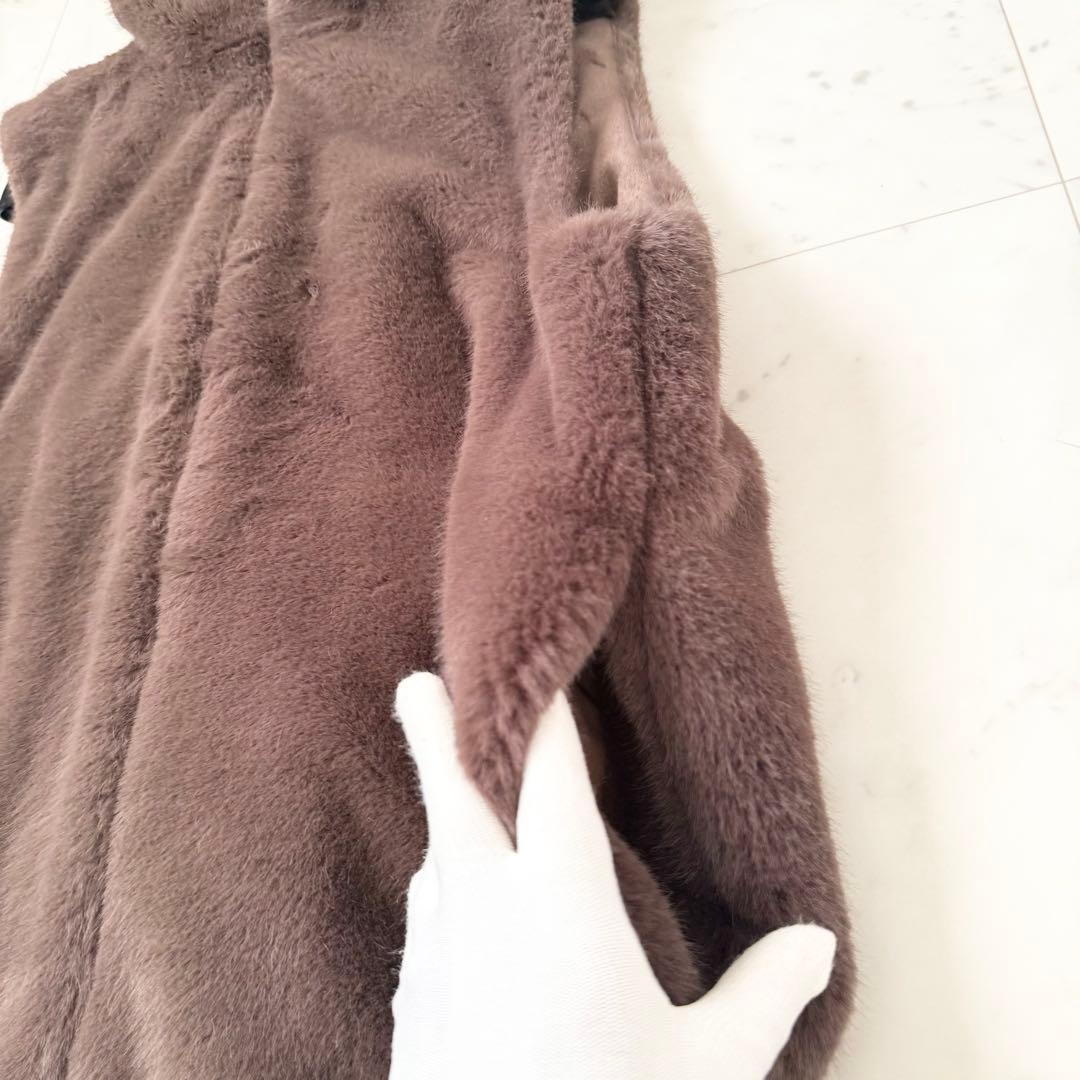 人気色❤️arpege story ファージップベスト　ブラウン　フード　M