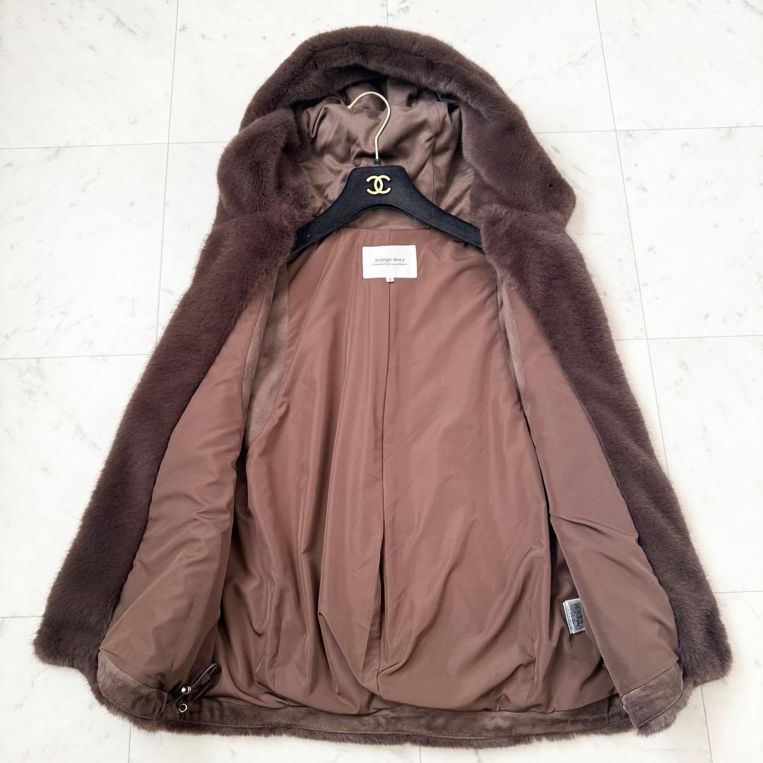 人気色❤️arpege story ファージップベスト　ブラウン　フード　M