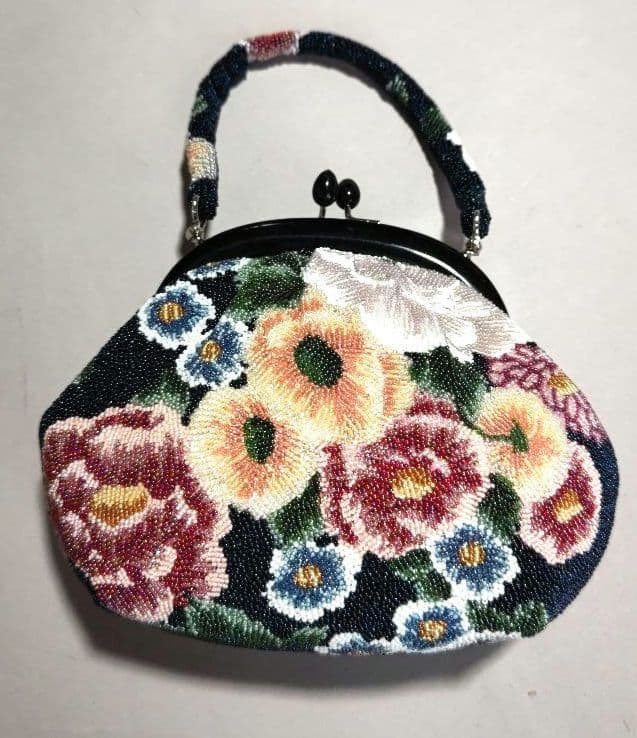 和装　花柄ビーズバッグ　レトロ