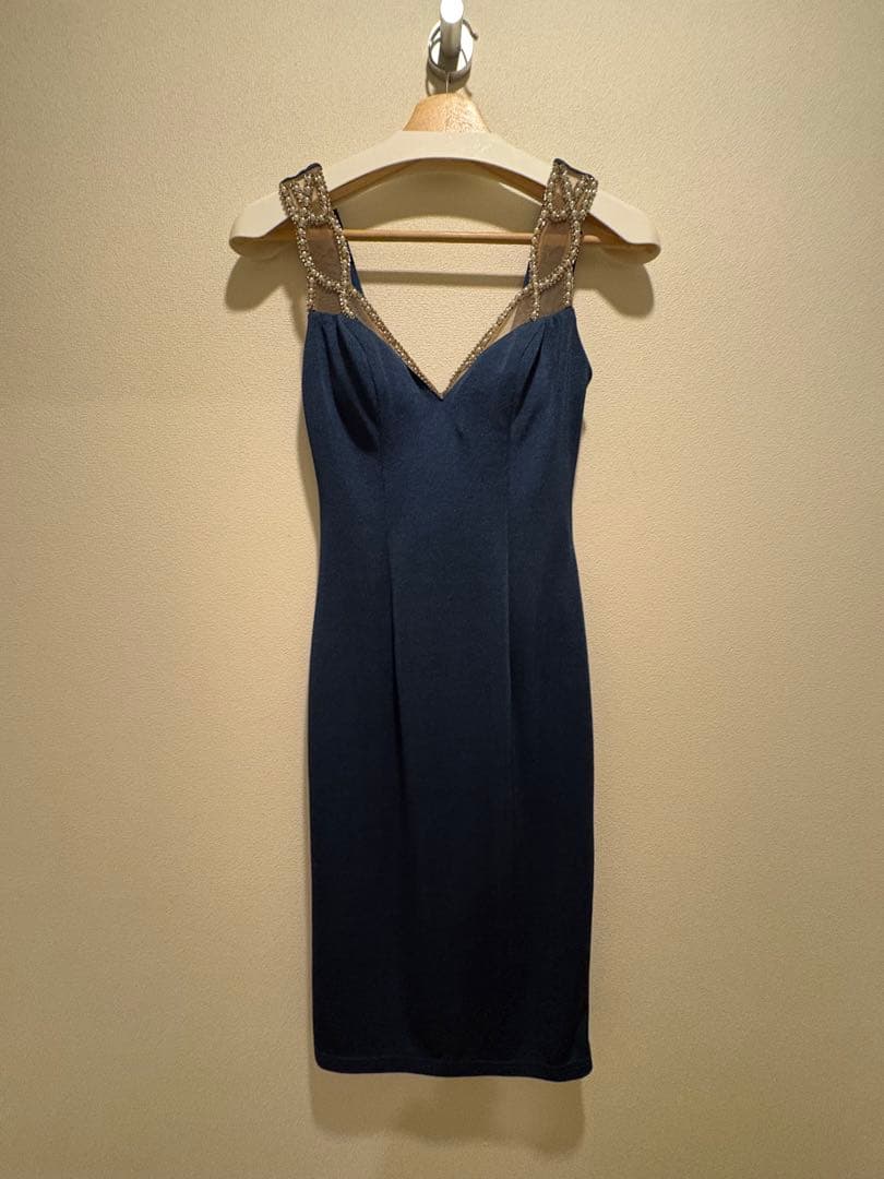 Veautt/ヴュート ビジューサイドファスナーミディアムドレス XSサイズ