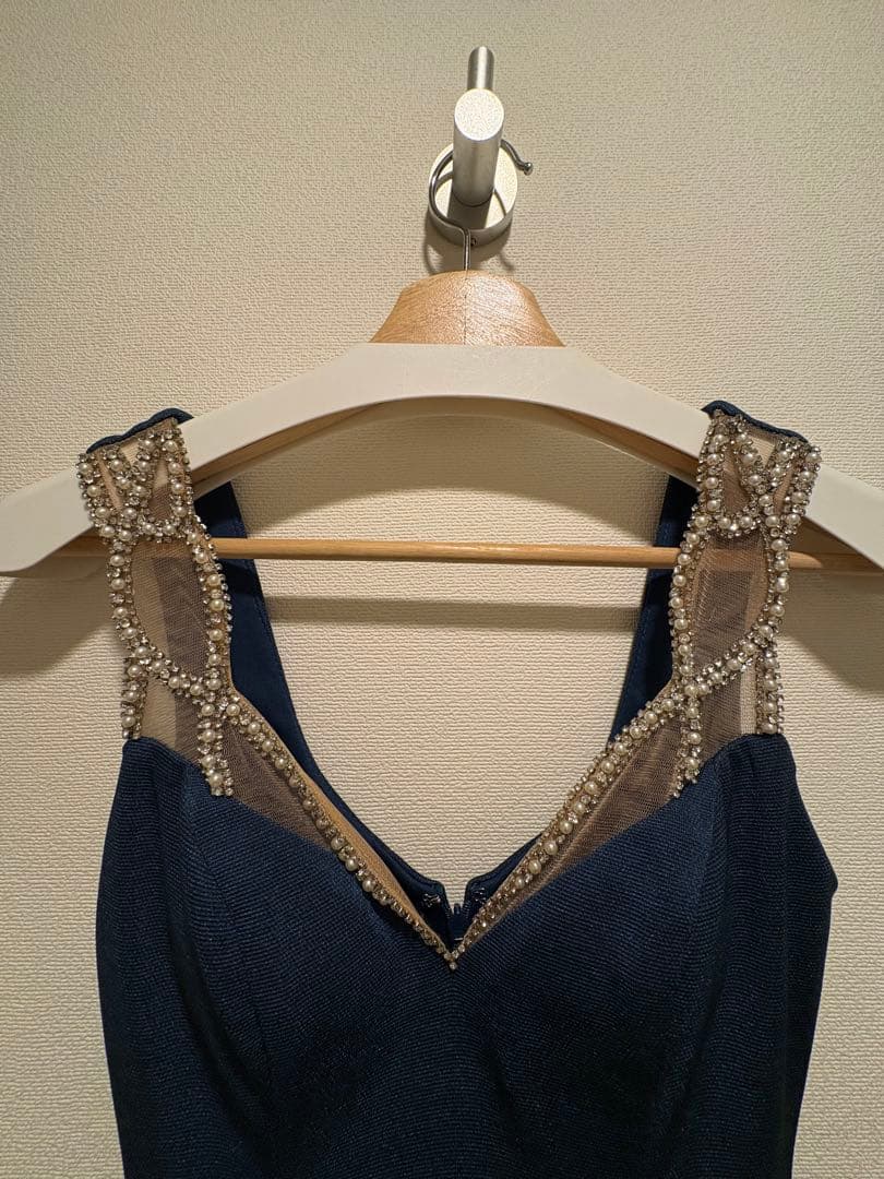 Veautt/ヴュート ビジューサイドファスナーミディアムドレス XSサイズ