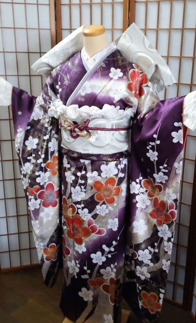 463紫　華やか 古典柄　金彩 正絹振袖6点フルセット成人式卒業式謝恩会結婚式
