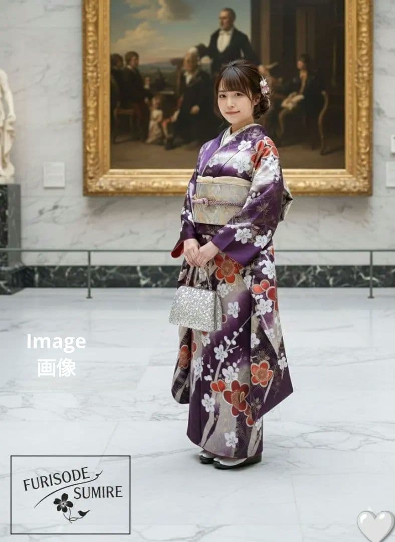 463紫　華やか 古典柄　金彩 正絹振袖6点フルセット成人式卒業式謝恩会結婚式