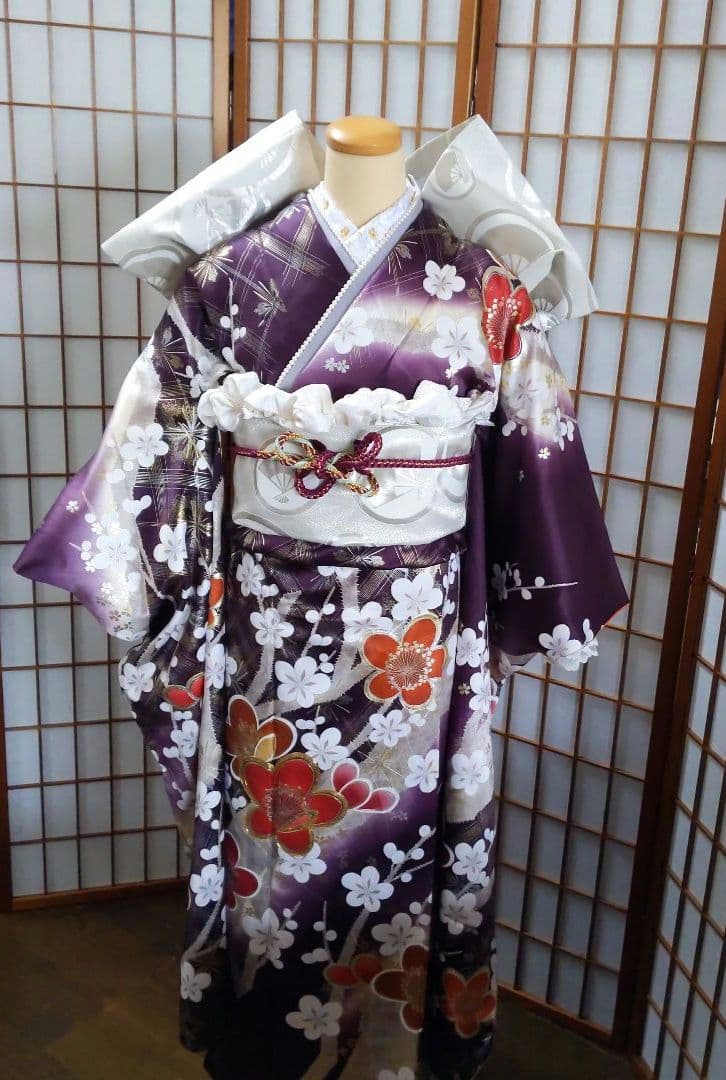 463紫　華やか 古典柄　金彩 正絹振袖6点フルセット成人式卒業式謝恩会結婚式