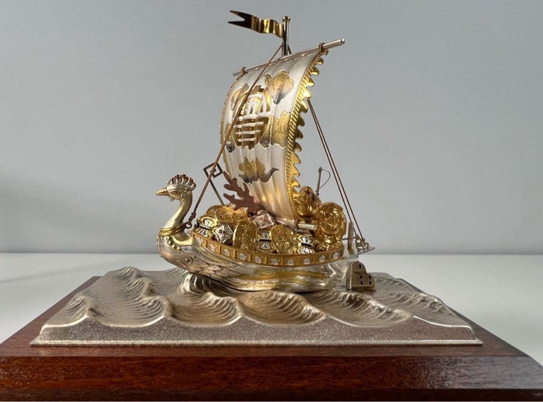 武比古作 宝船 置物 銀製 アンティーク オブジェ 縁起物 インテリア
