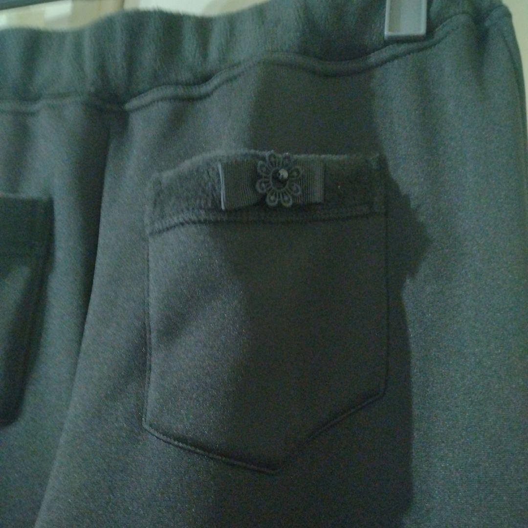 【新品】スーパービューティーリボン使い裏起毛素材パンツブラック44