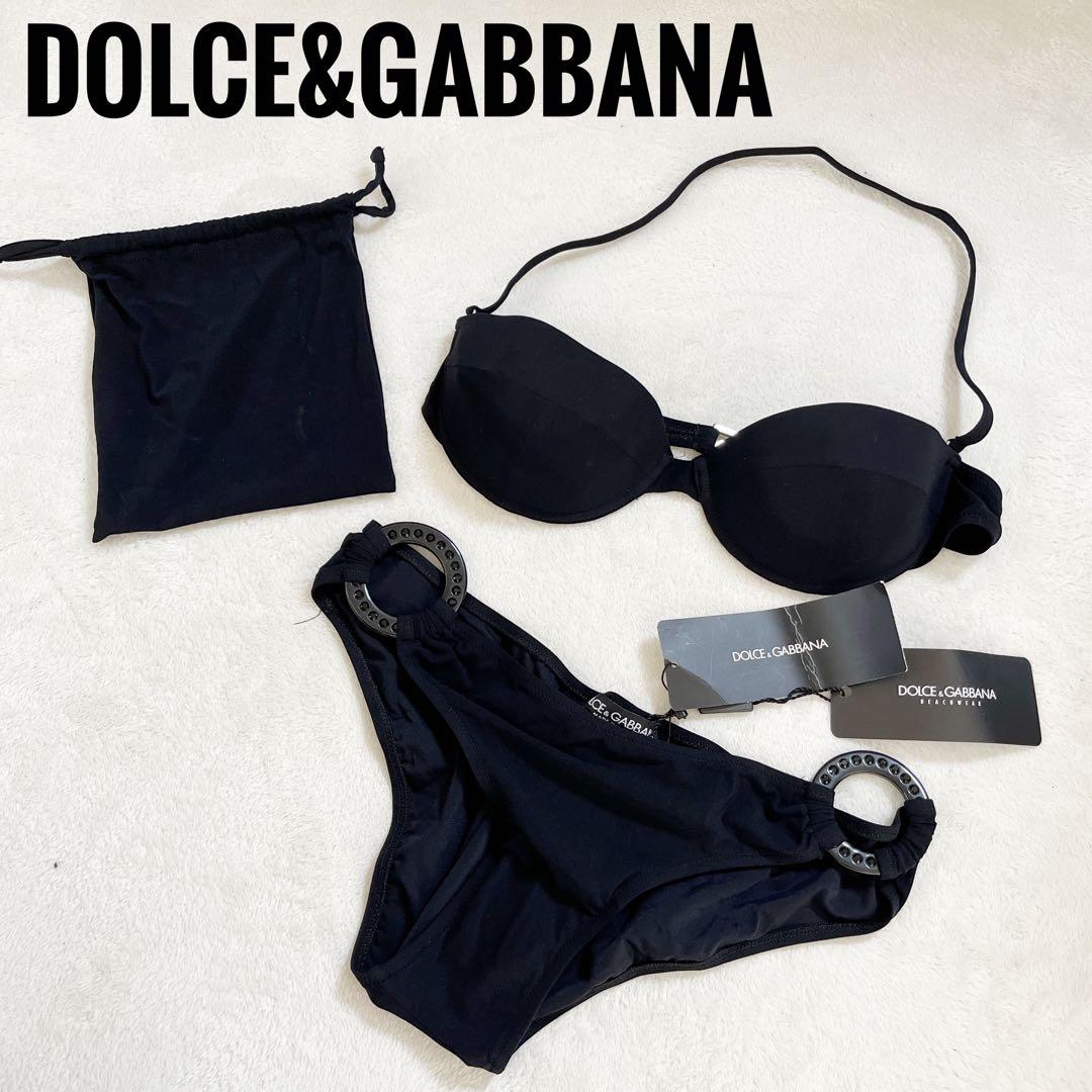 新品タグ付きD&G ドルチェ&ガッバーナ 黒　ビキニ 水着　セパレート　S M