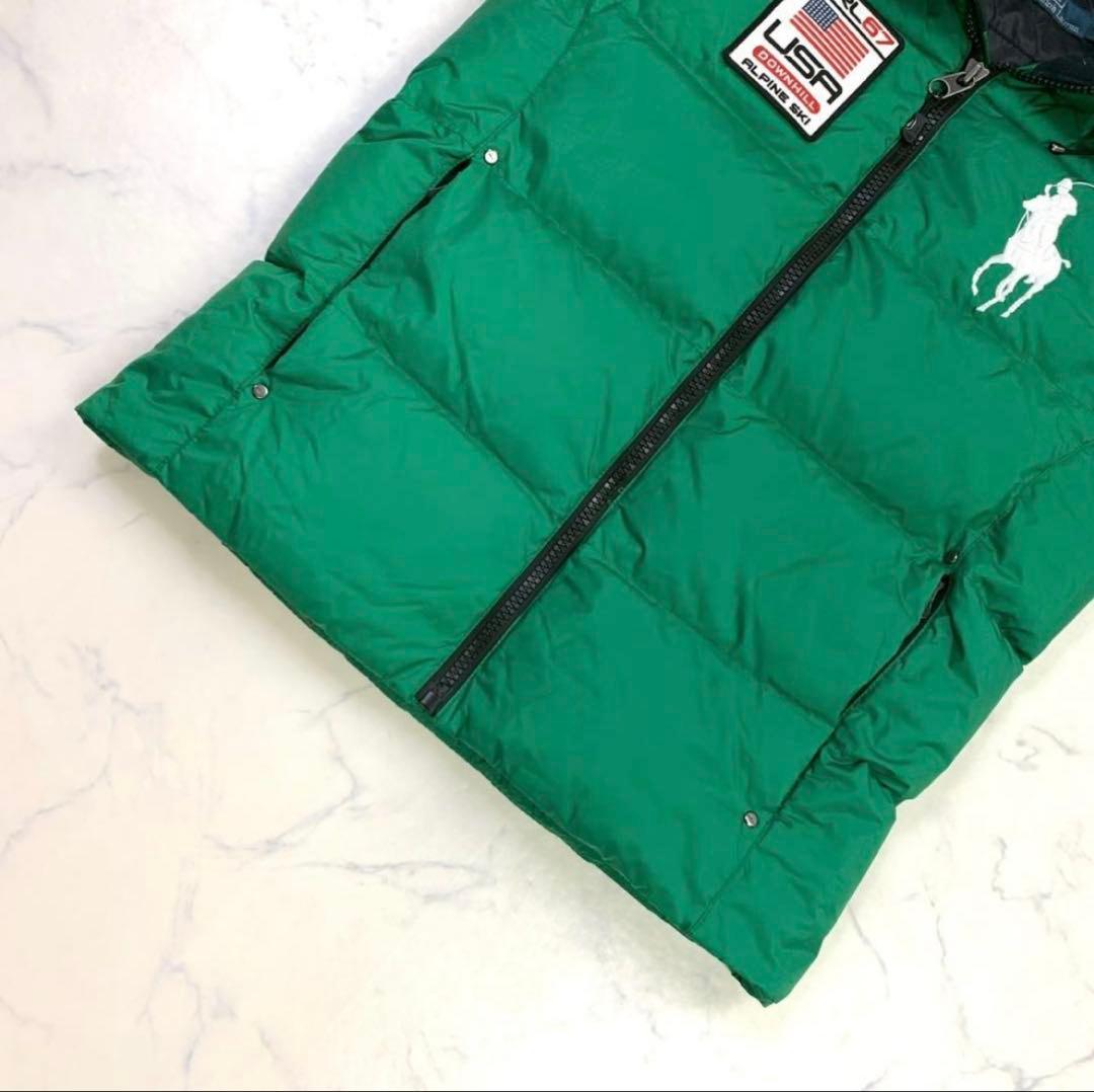 ポロラルフローレン ダウンベスト ビッグポニー 星条旗ワッペン 緑 S