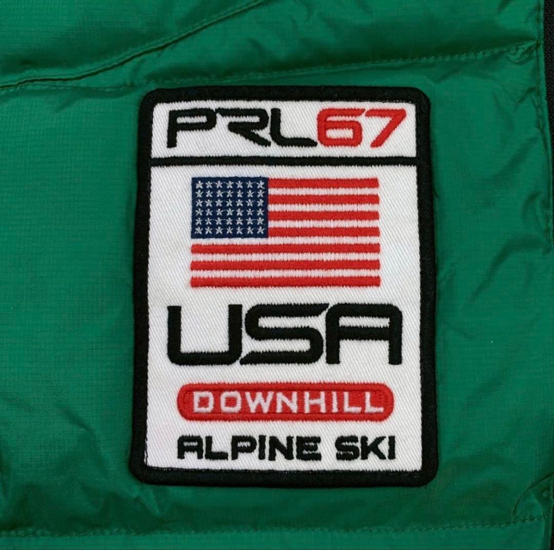 ポロラルフローレン ダウンベスト ビッグポニー 星条旗ワッペン 緑 S