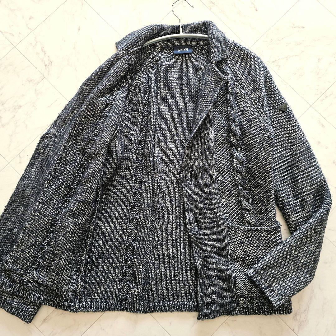 ARMANI JEANS ケーブル編み ワッフル ニット テーラードジャケット