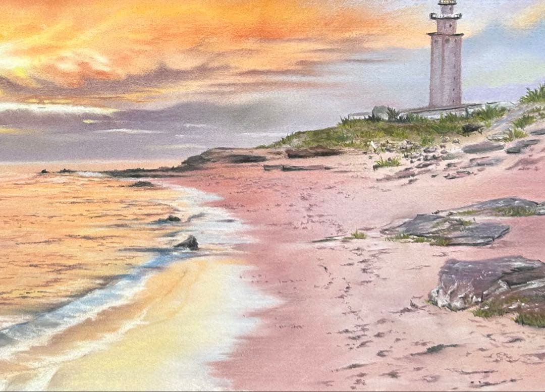 夕陽に輝く海 パステル画 原画