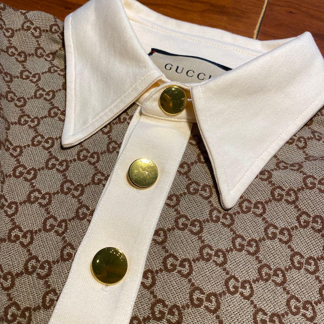 GUCCI GGパターン ポロシャツ ベージュ/アイボリー　シルク混