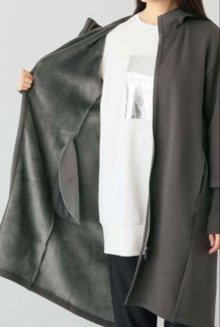 イシカワラボ★ヒトミ 裏ミンク調起毛ソフトダンボールフーディーロングコート